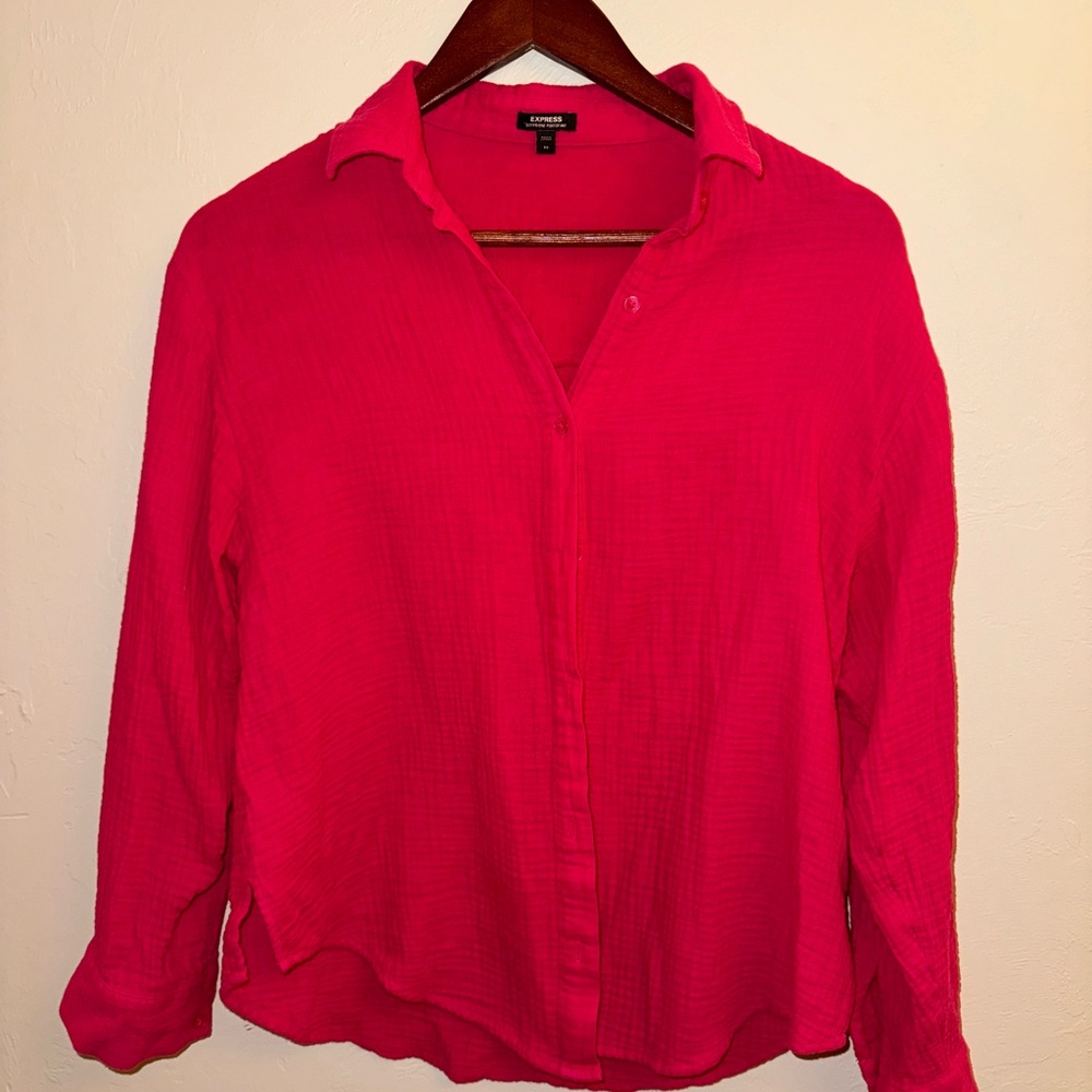 Express Women's Pink Button-Up Top SOFT